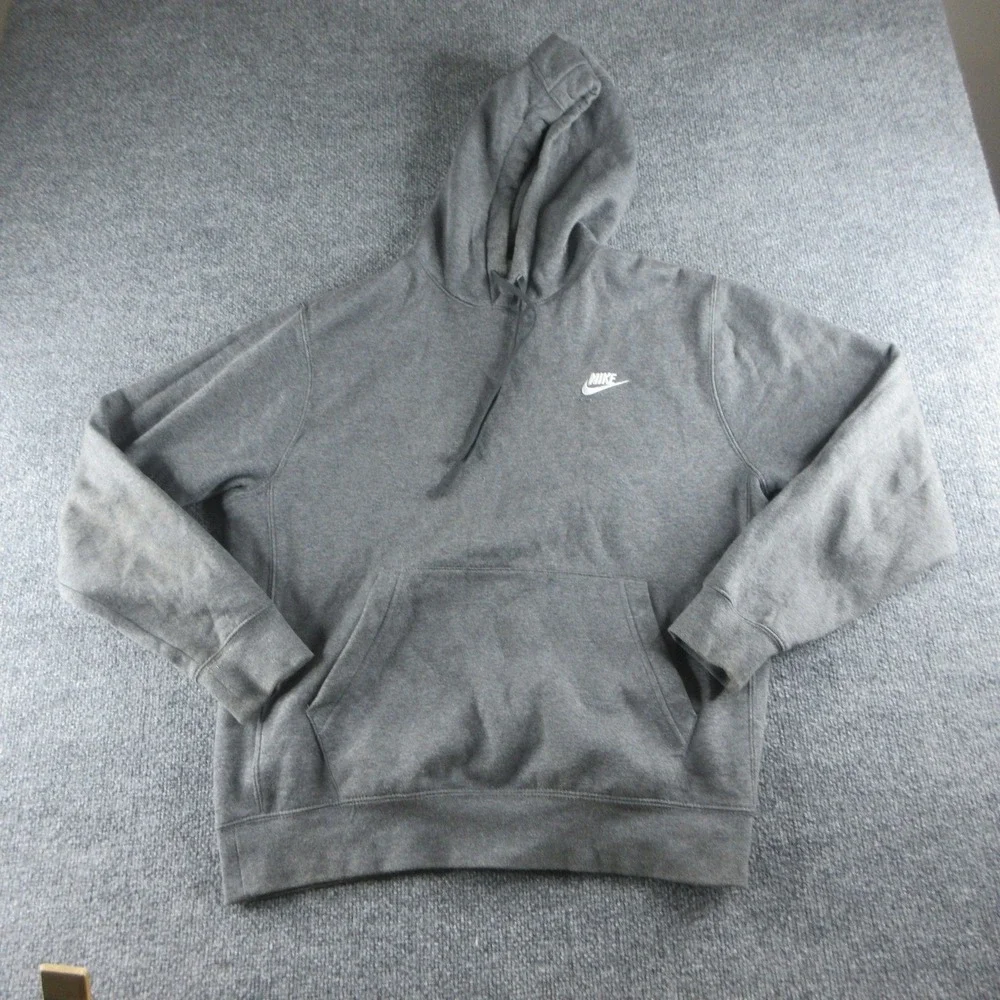 Nike Hoodie Mens Medium Gray Fleece Pullover Kangaroo Pocket Swoosh Sweatshirt